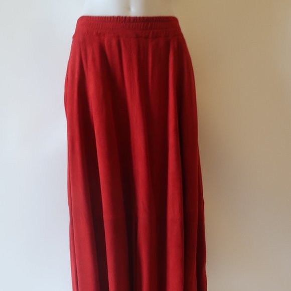 Womens I.Magnin Brick Red Elastic Waist Suede Maxi Skirt S * - Picture 5 of 15